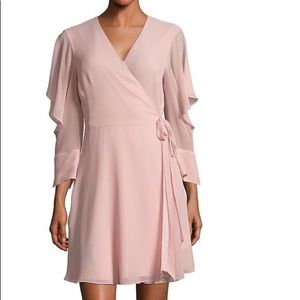 H Halston pink Flutter-Sleeve Wrap Dress